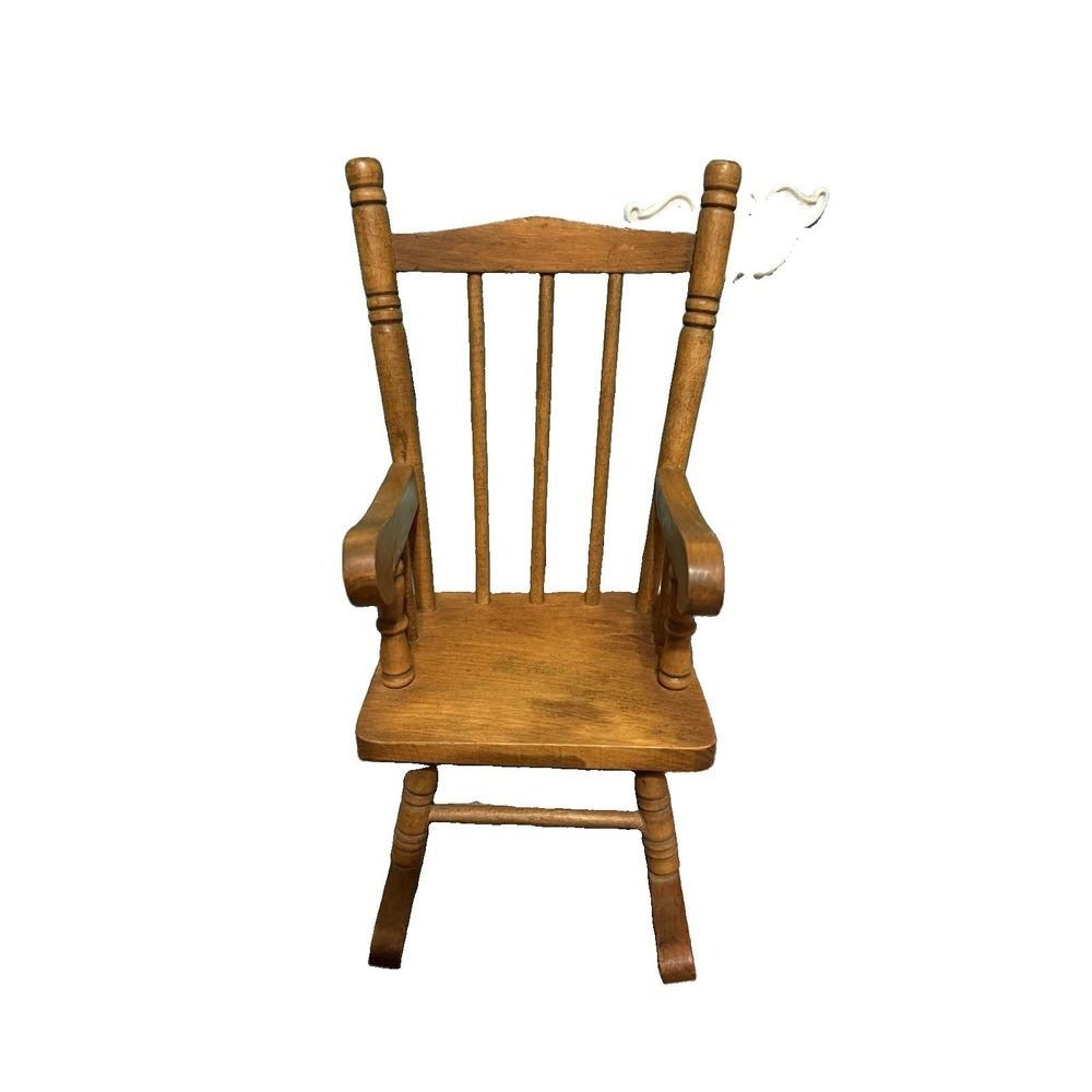 Vintage Miniature Wooden Rocking Chair Doll Teddy Bear Furniture 10" Spindle